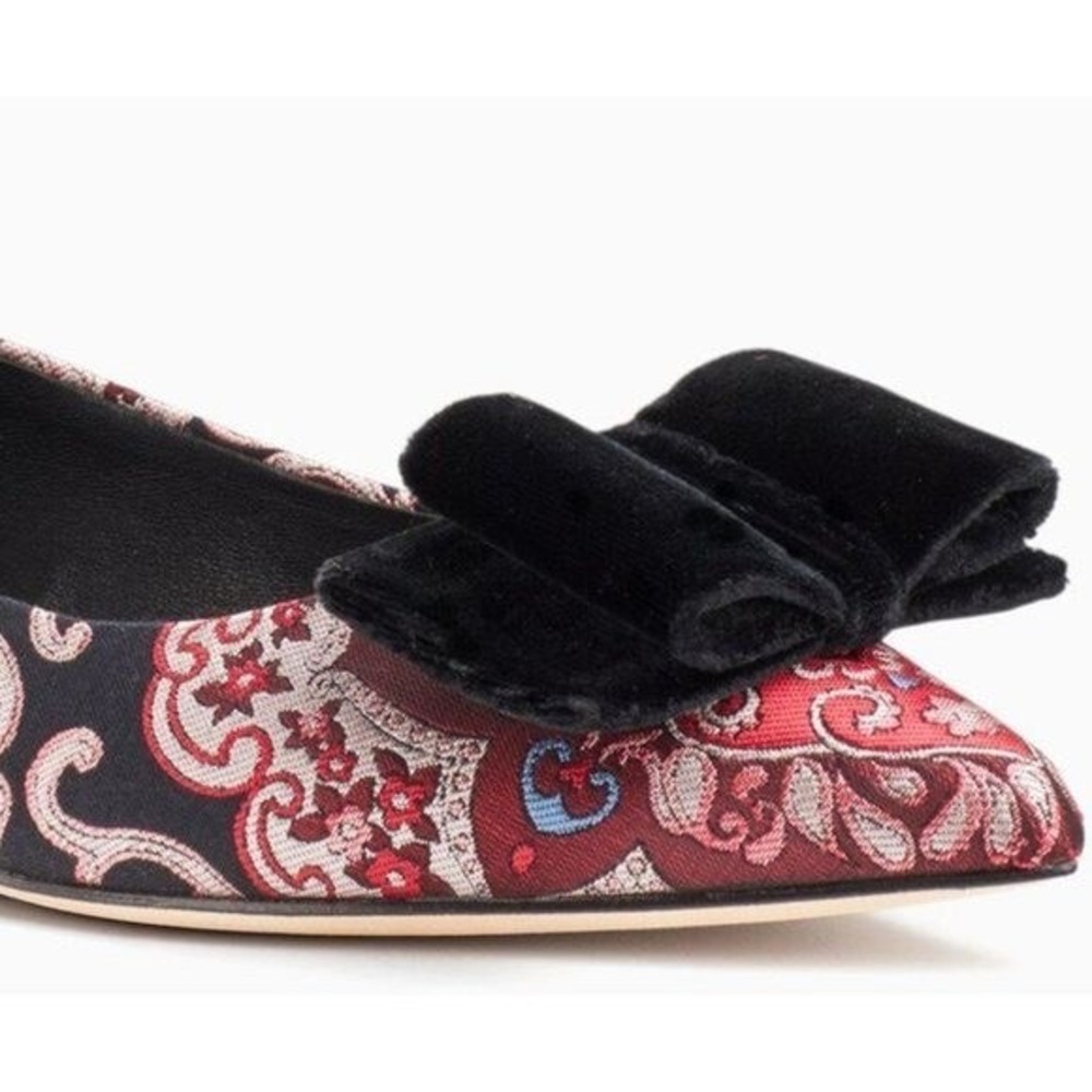 Kate Spade New York Keana‎ Brocade Pointed Toe Flats with Velvet Bow Black - Picture 3 of 12